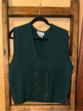 Vintage Talbots Sweater Vest L Forest Green 100% Cotton Preppy Cottagecore